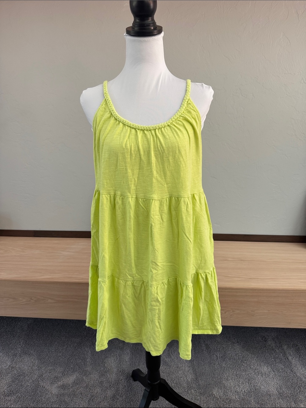 SO Neon Lime Tiered Mini Dress - EUC